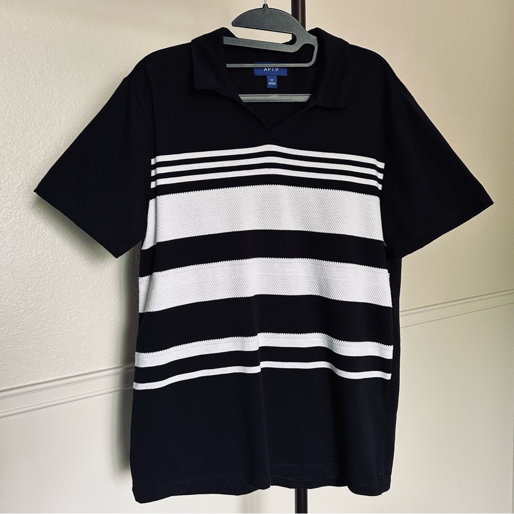 Apt. 9 Black and White Stripe Polo Shirt Men’s Medium